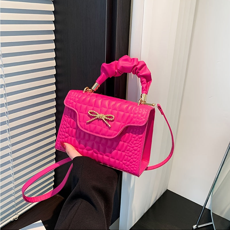 Vibrant Retro Crocodile Pattern Chic Shoulder Bag - Compact, Versatile, Fashionable, Everyday Wear with Bowknot Detail, Casual Street Style, and Chic Design - Perfect for Women's Daily Use